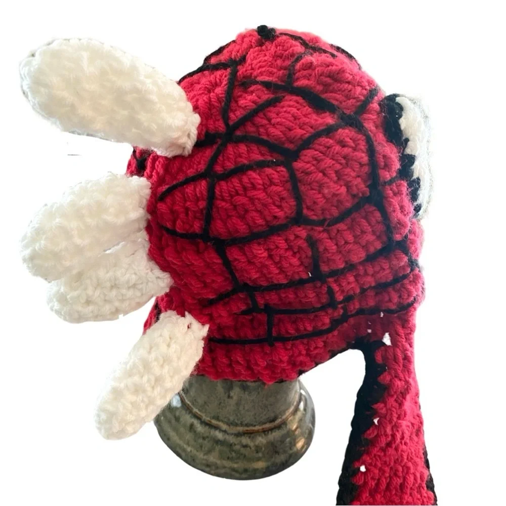 Spider-Man Crocheted Beanie Youth 6-8 Years Handmade Ear Flaps